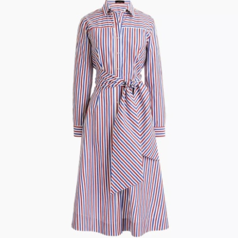 Jcrew stripe shirt dress 4th of July Independence Day red blue white cotton - O